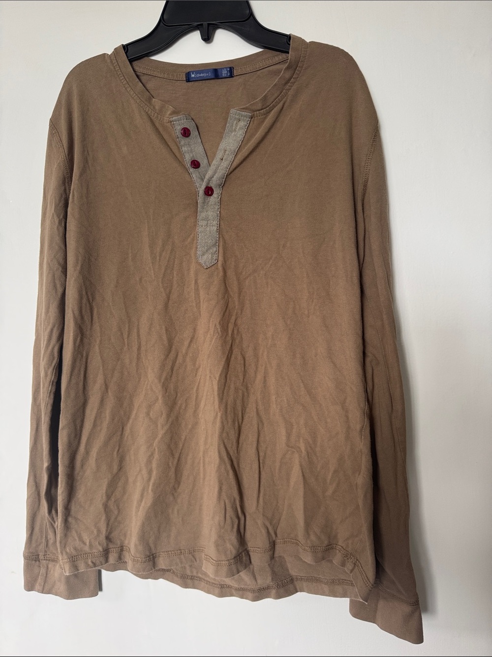 100% Cotton Long Sleeve Henley Shirt - Brown Men’s Medium